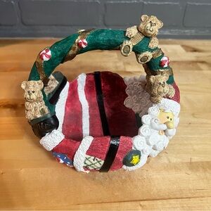 DEPARTMENT 56 Resin Basket or Bowl Santa Claus w/Teddy Bears FUN 7”x6”x6”